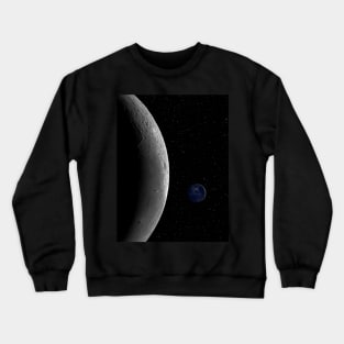 Moon and the small planet Earth by night Crewneck Sweatshirt